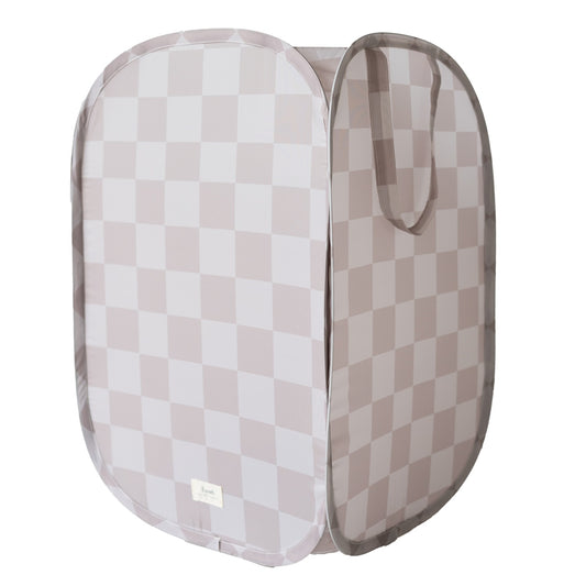 *recycled fabric pop-up laundry hamper - checkerboard beige