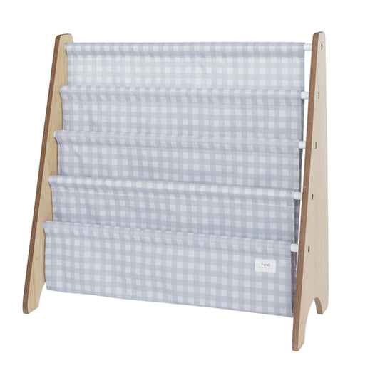 *recycled fabric book rack - gingham blue